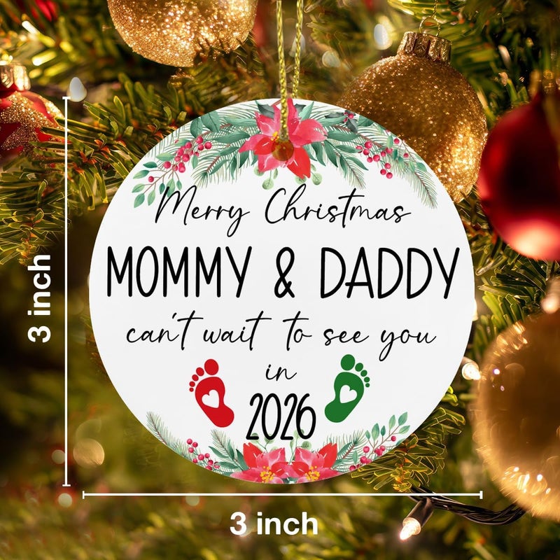 ZOSAN New Mommy Daddy Gifts, Mommy & Daddy Can't Wait to See You 2026 Ceramic Ornament, Expecting Mom Dad Parents Gifts, Pregnancy Announcement Baby Announcement Gift Ornament - Image 3
